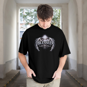 Blessed Christian Oversized Front Print UNISEX T-Shirt for Men & Women | Cross Wings Faith Graphic Tee