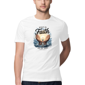 Walk by Faith Not by Sight Christian Regular Fit Front Print UNISEX T-Shirt for Men & Women | 2 Corinthians 5:7 Bible Verse Tee