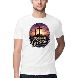 Amazing Grace Christian Regular Fit Front Print UNISEX T-Shirt for Men & Women | Cross Sunset Faith Graphic Tee