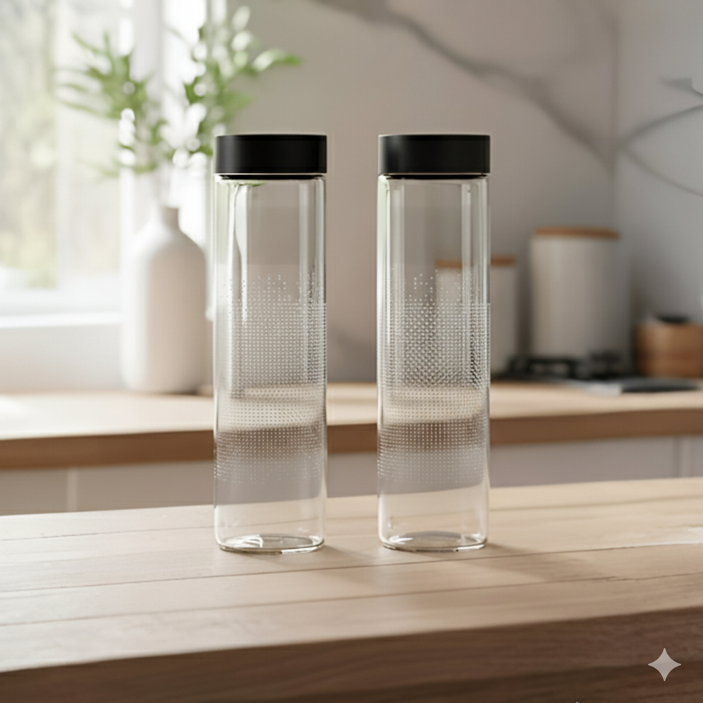 Black Lid Wide Mouth Glass Bottle