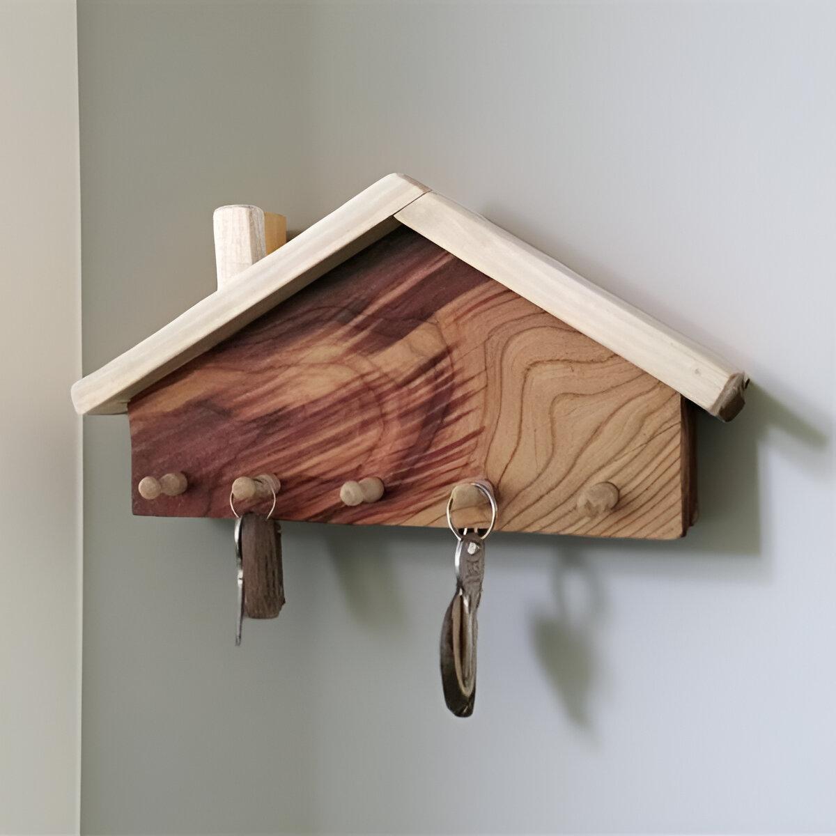 Wooden House-Shaped Key Holder