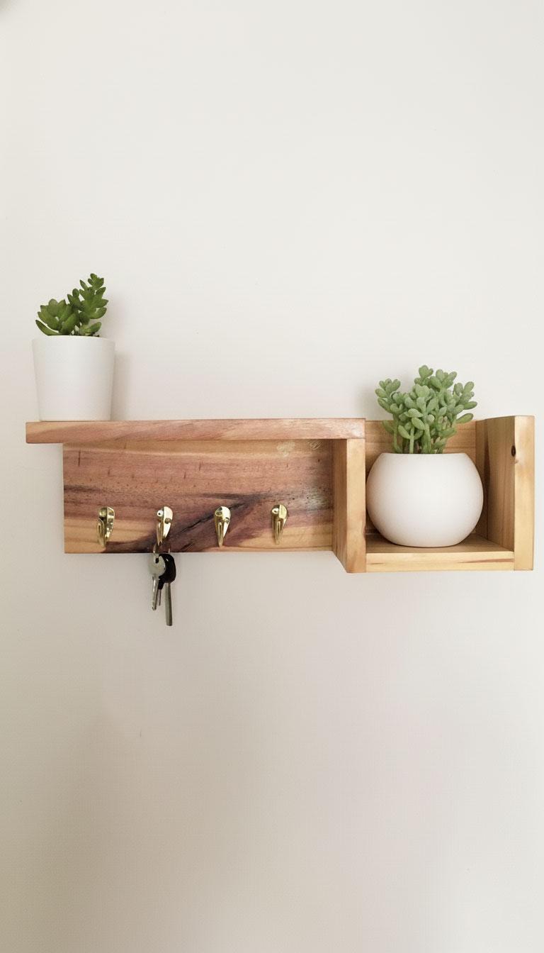 Wooden Key Stand with Storage Shelf