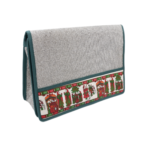 Printed Jute File bag - Green And Grey