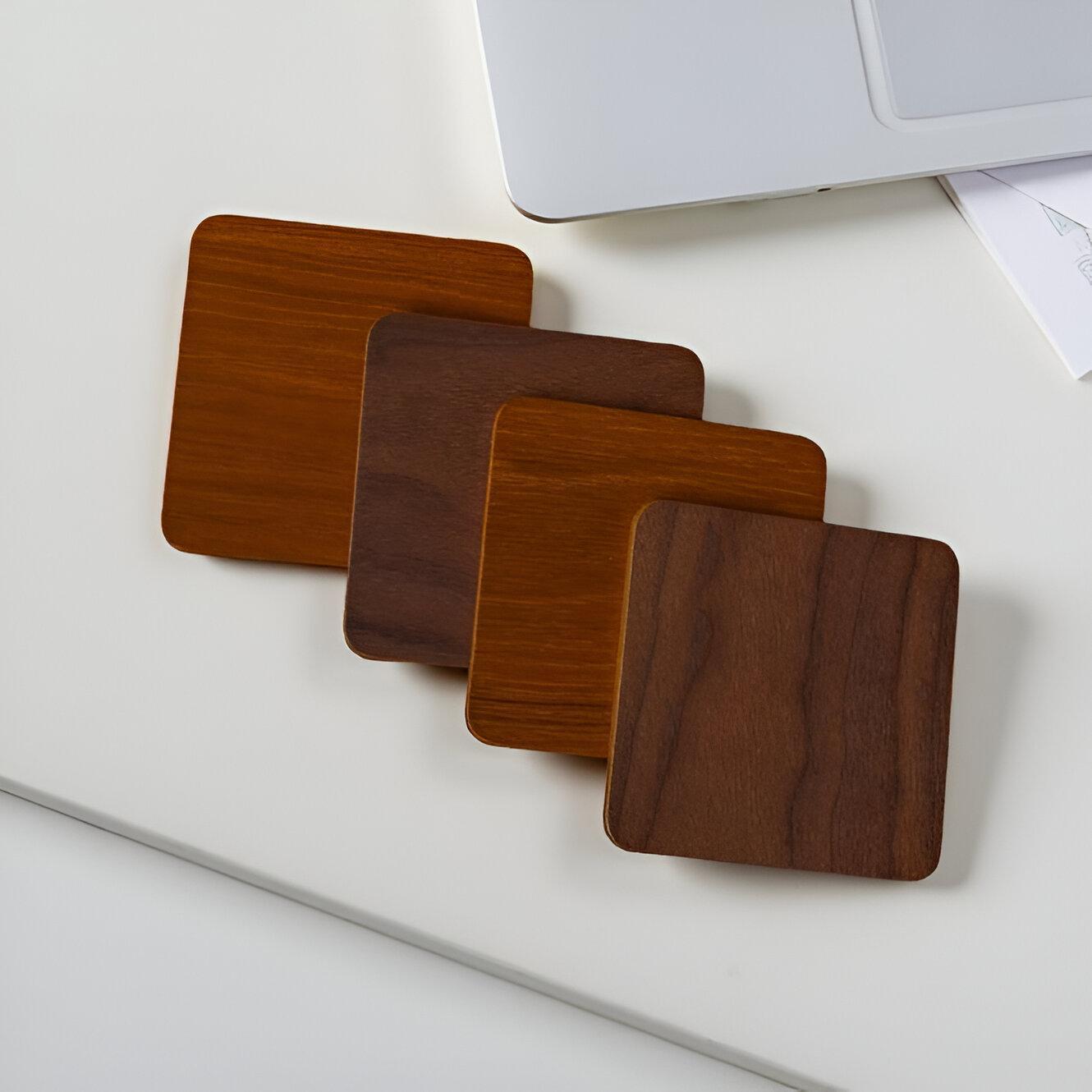 Square Vintage Walnut Wooden Coasters