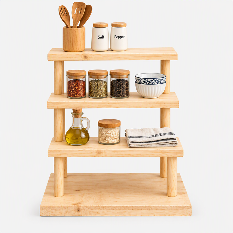 Multi-Tier Wooden Display Stand, Pine Wood Tiered Shelf Riser for Plants, Decor & Retail-natural-3T