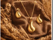 Anti Tarnished Gold Pendant Earrings Set for Women