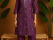 Purple Embroidered Cotton Coord Set for Women - Comfort with Royal Vibes