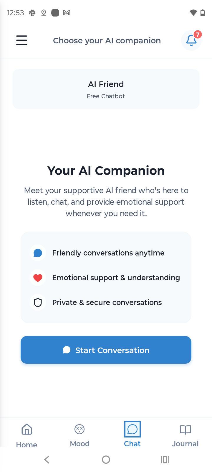 Mentis AI chatbot providing real-time mental health support and therapeutic conversations