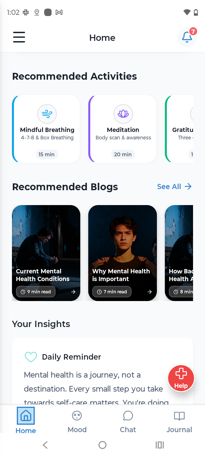 Mentis therapeutic activities including breathing exercises, meditation, and CBT techniques