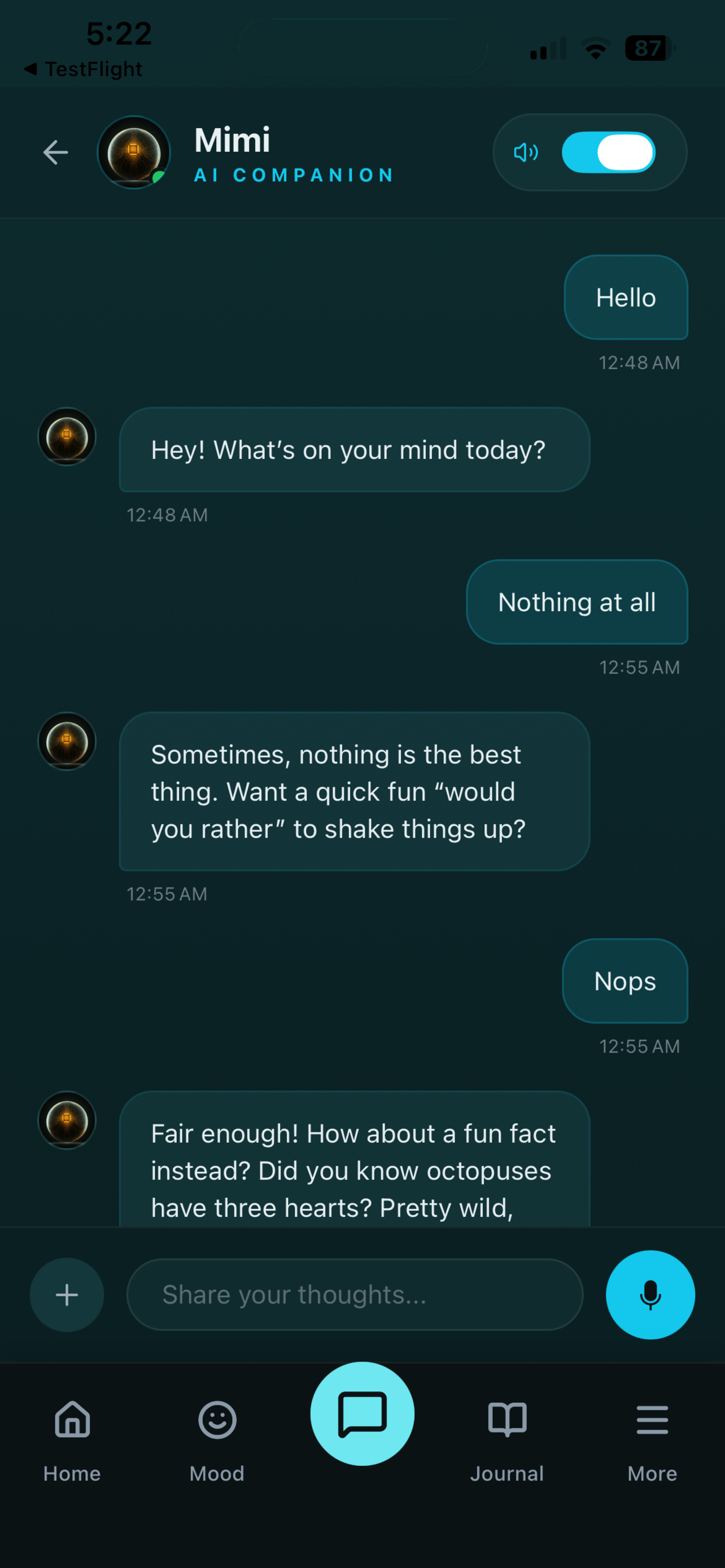 AI CBT Chatbot screen