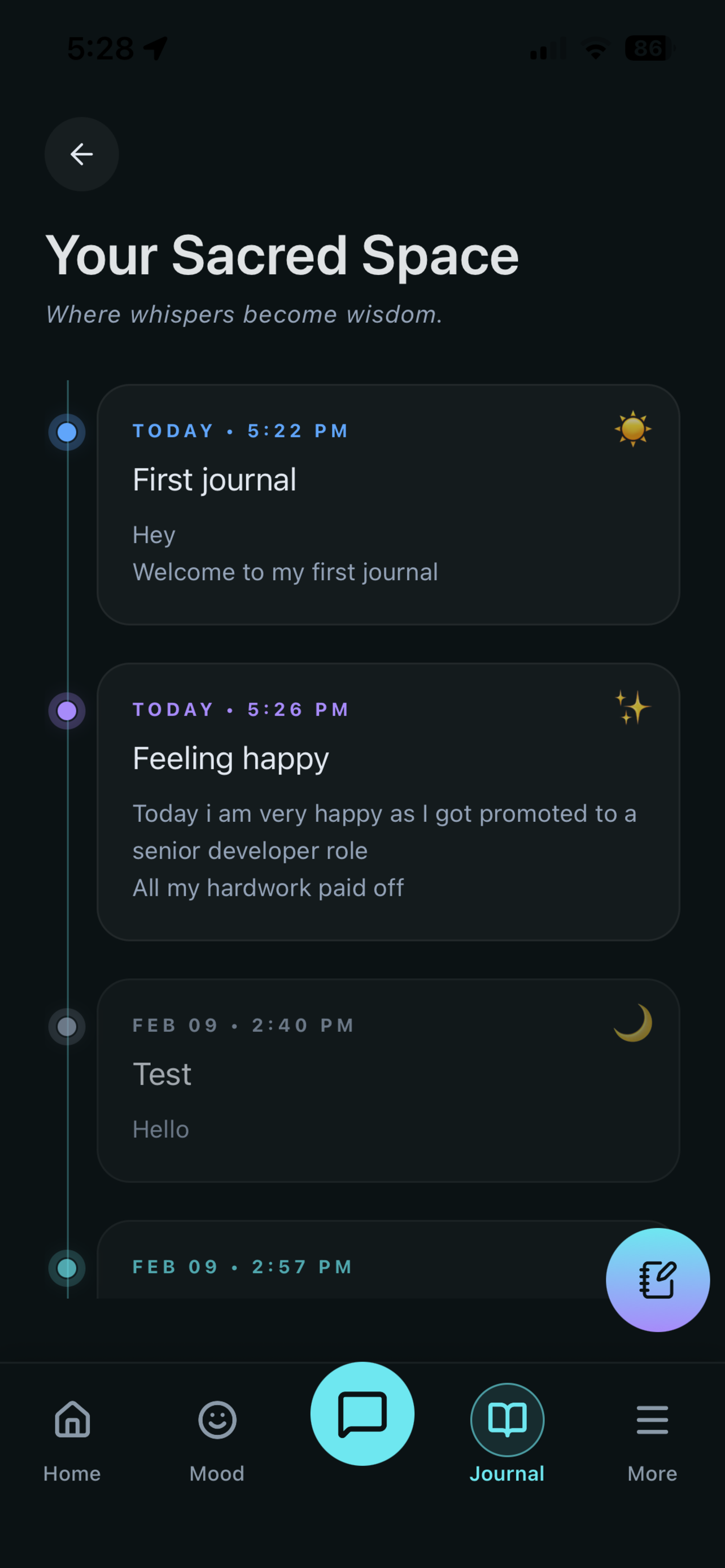 Guided Journaling screen