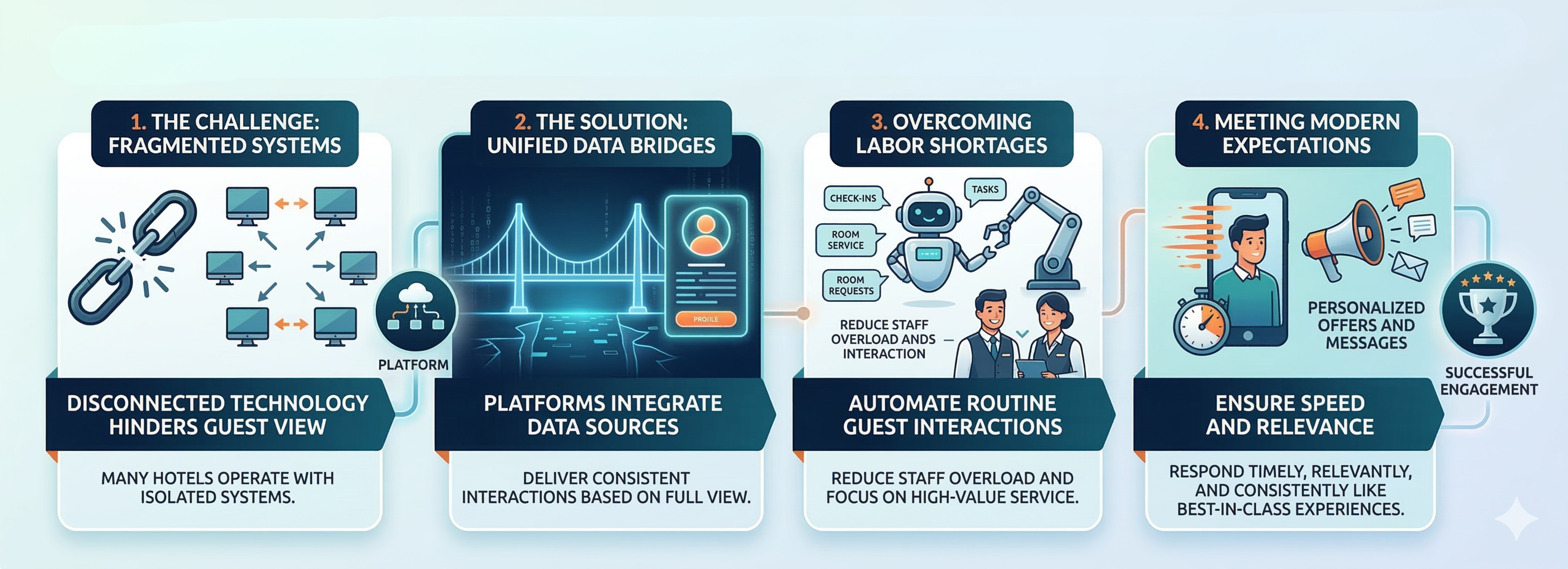 Hospitality digital transformation ecosystem integrating data, personalization, and real-time engagement.