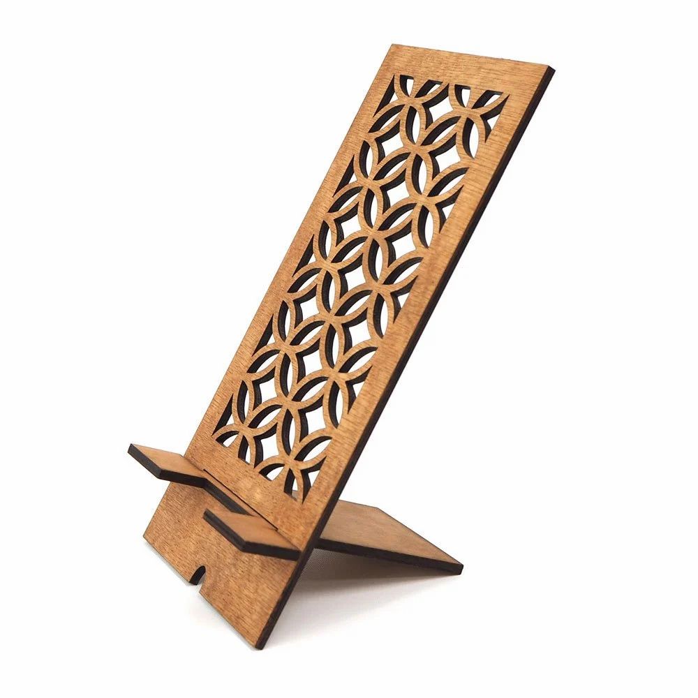 Premium Wooden Mobile Stand with Geometric Cutout Design 1