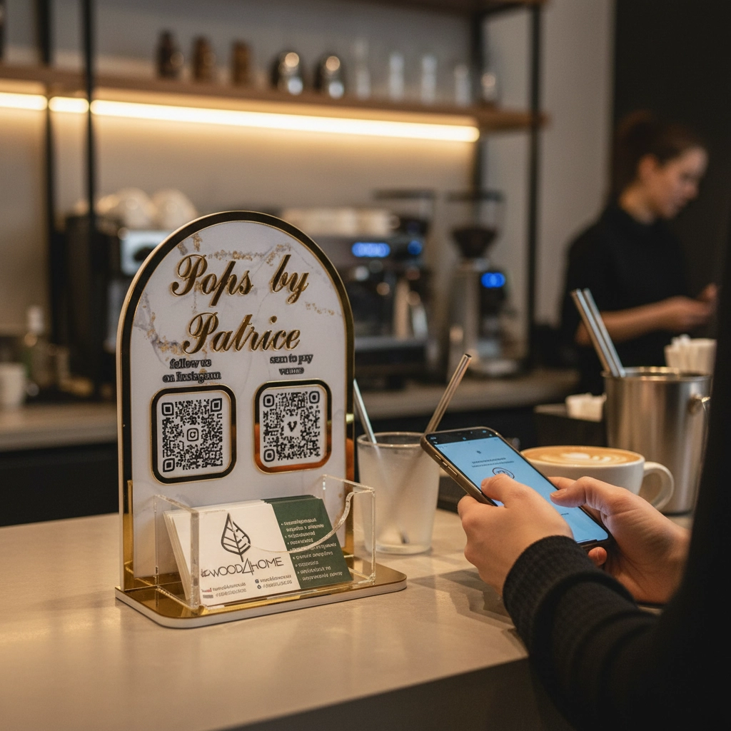 QR Code Stand with Business Card Holder