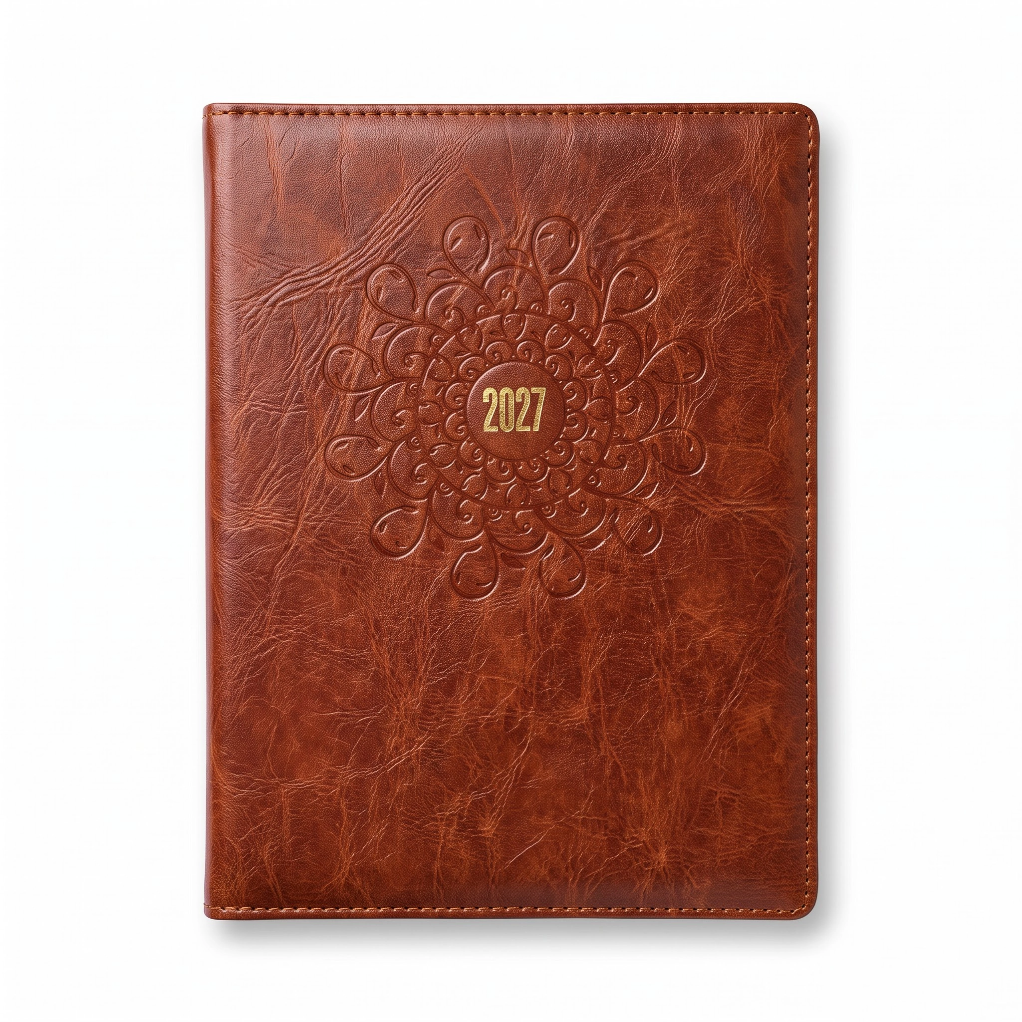  2027  Embossed Mandala Brown Leather Diary