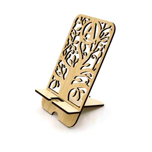 Premium Wooden Mobile Stand with Geometric Cutout Design 2