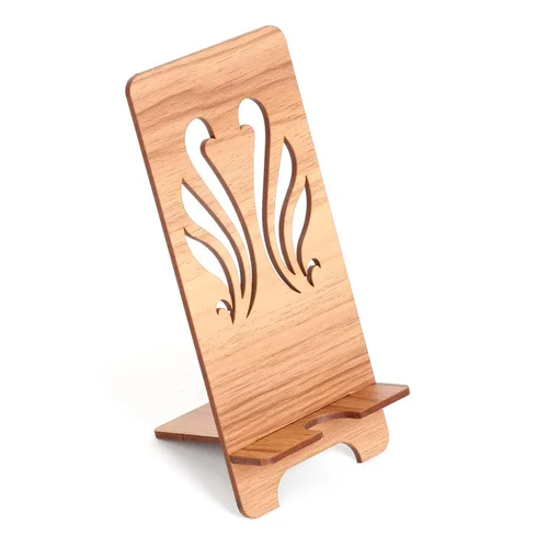 Premium Wooden Mobile Stand with Geometric Cutout Design 3