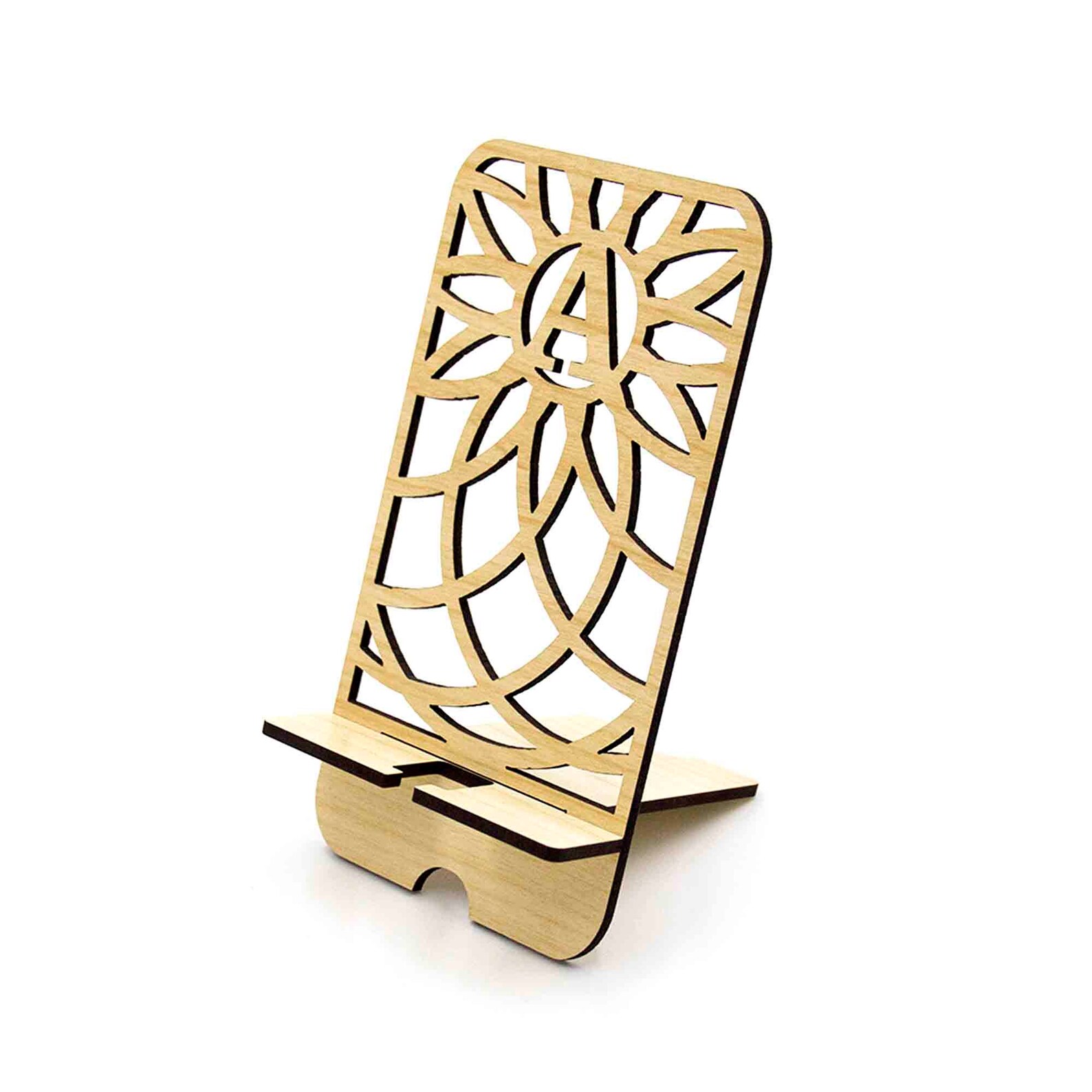 Premium Wooden Mobile Stand with Geometric Cutout Design 4